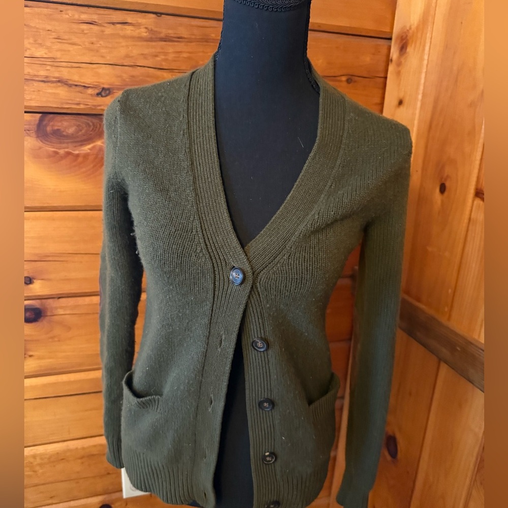 Olive Green Ralph Lauren Wool and Cashmere Cardigan Sweater